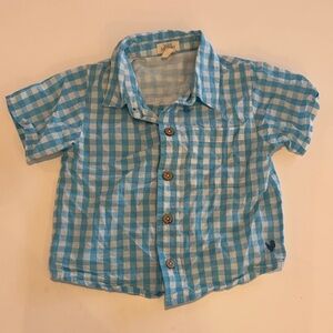 Blue Rooster Pink Chicken Light Blue Gingham Button Down Shirt